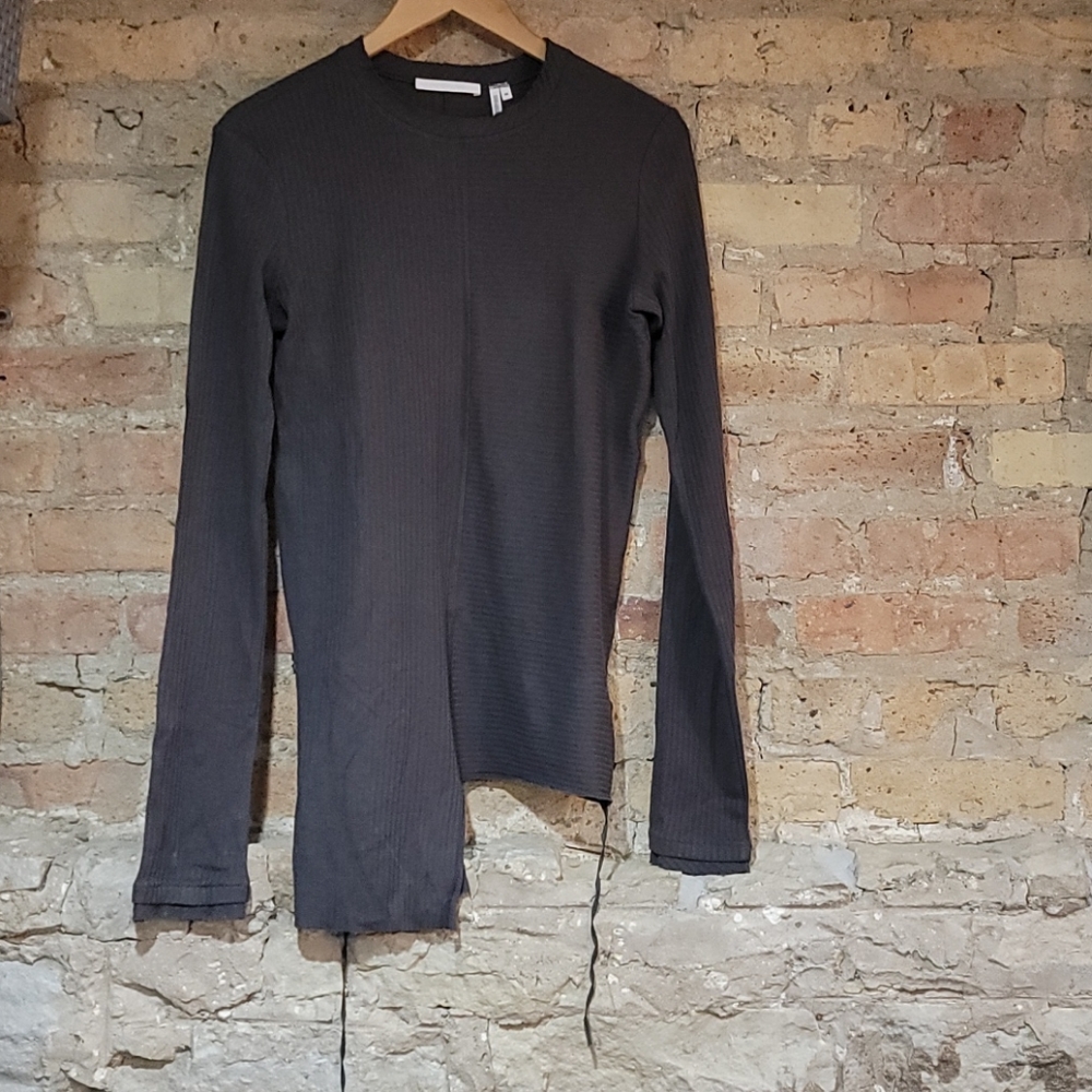 Helmut Lang Crew Neck Ribbed Gray Top Small